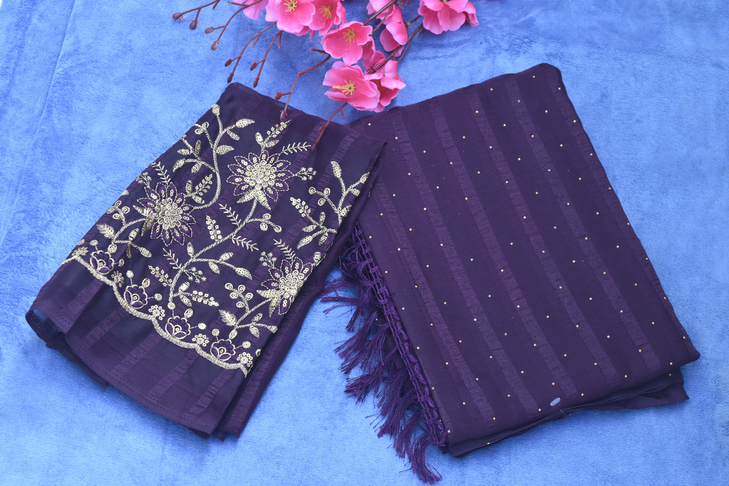 CRUSHED GEORGETE SAREE WITH WORK BLOUSE