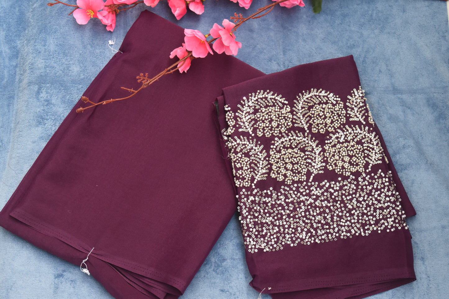 FANCY BLOUSE WITH BEEDS WORK,PLAIN SAREE