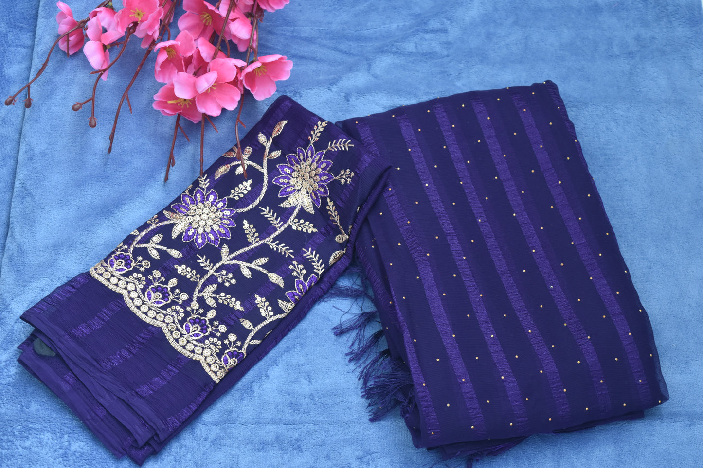 CRUSHED GEORGETE SAREE WITH WORK BLOUSE