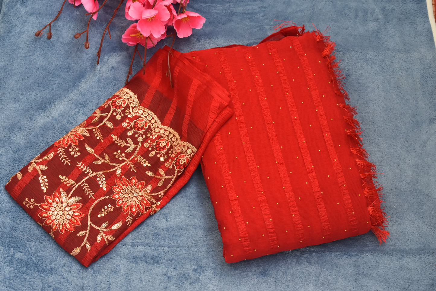 CRUSHED GEORGETE SAREE WITH WORK BLOUSE