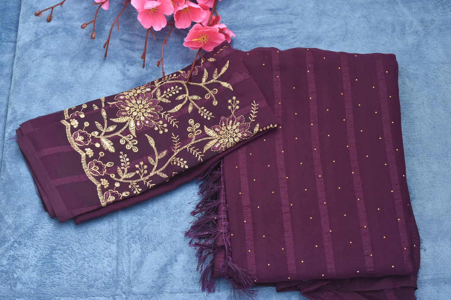 CRUSHED GEORGETE SAREE WITH WORK BLOUSE