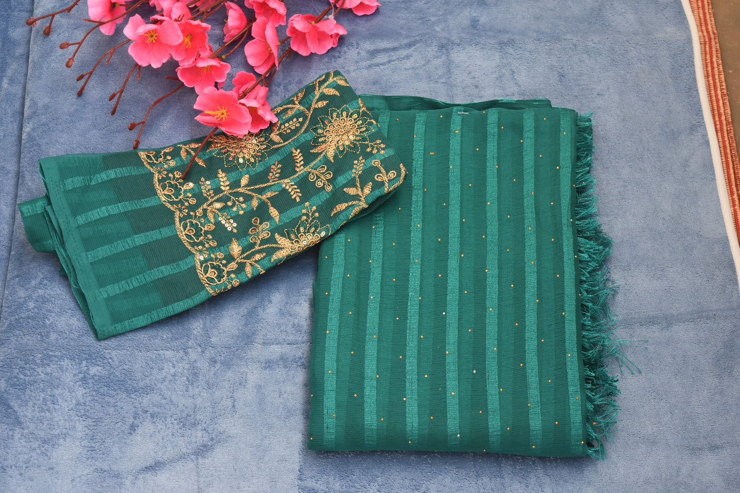 CRUSHED GEORGETE SAREE WITH WORK BLOUSE