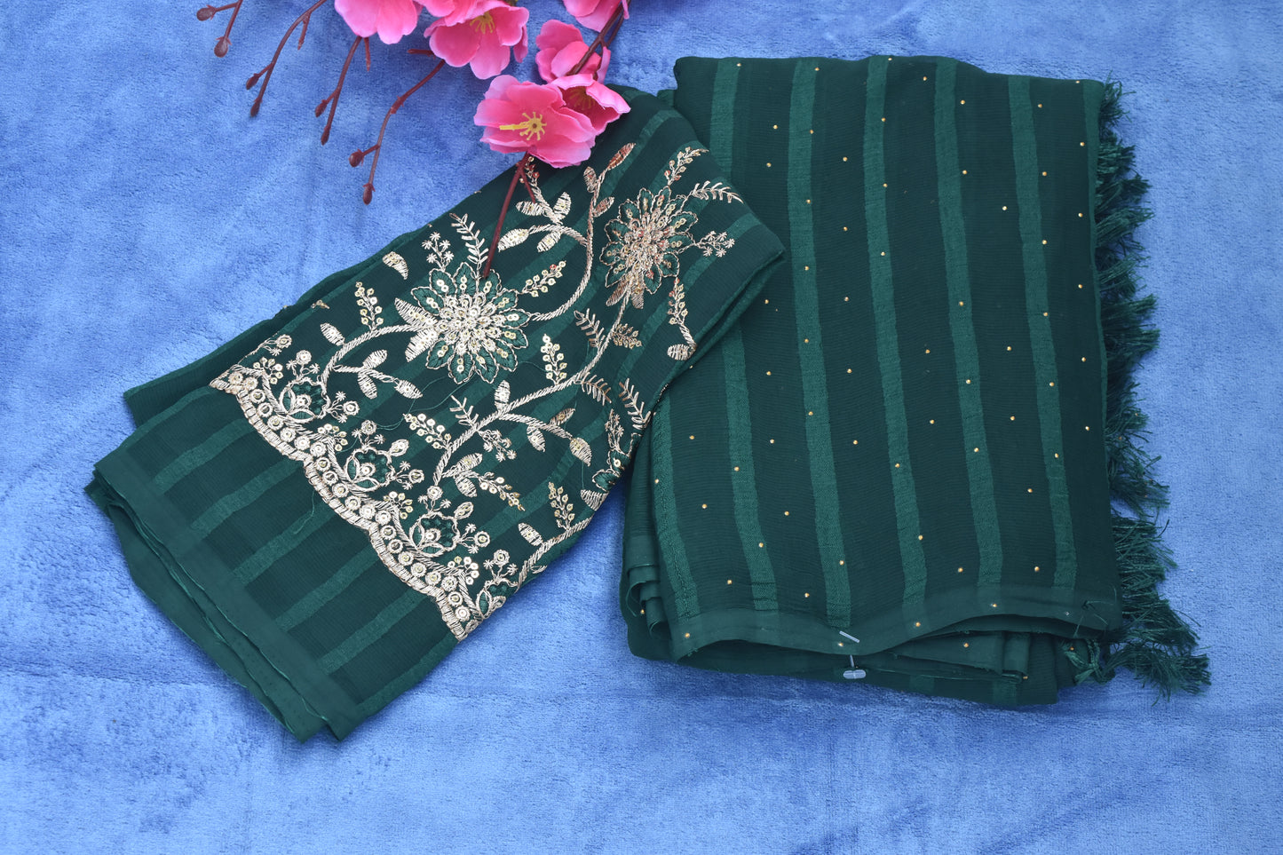 CRUSHED GEORGETE SAREE WITH WORK BLOUSE