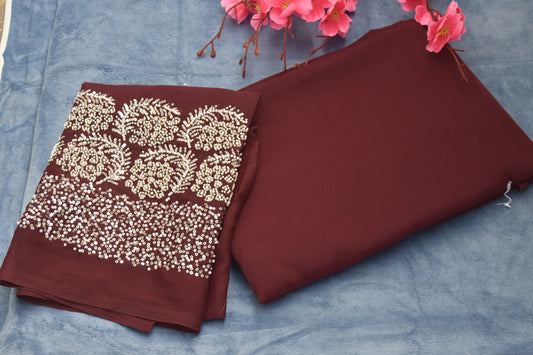 FANCY BLOUSE WITH BEEDS WORK,PLAIN SAREE