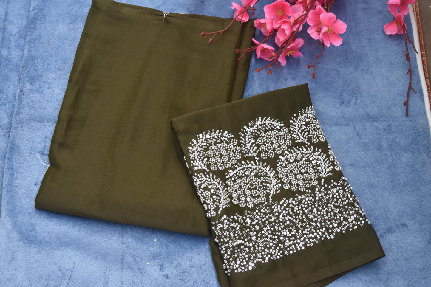 FANCY BLOUSE WITH BEEDS WORK,PLAIN SAREE