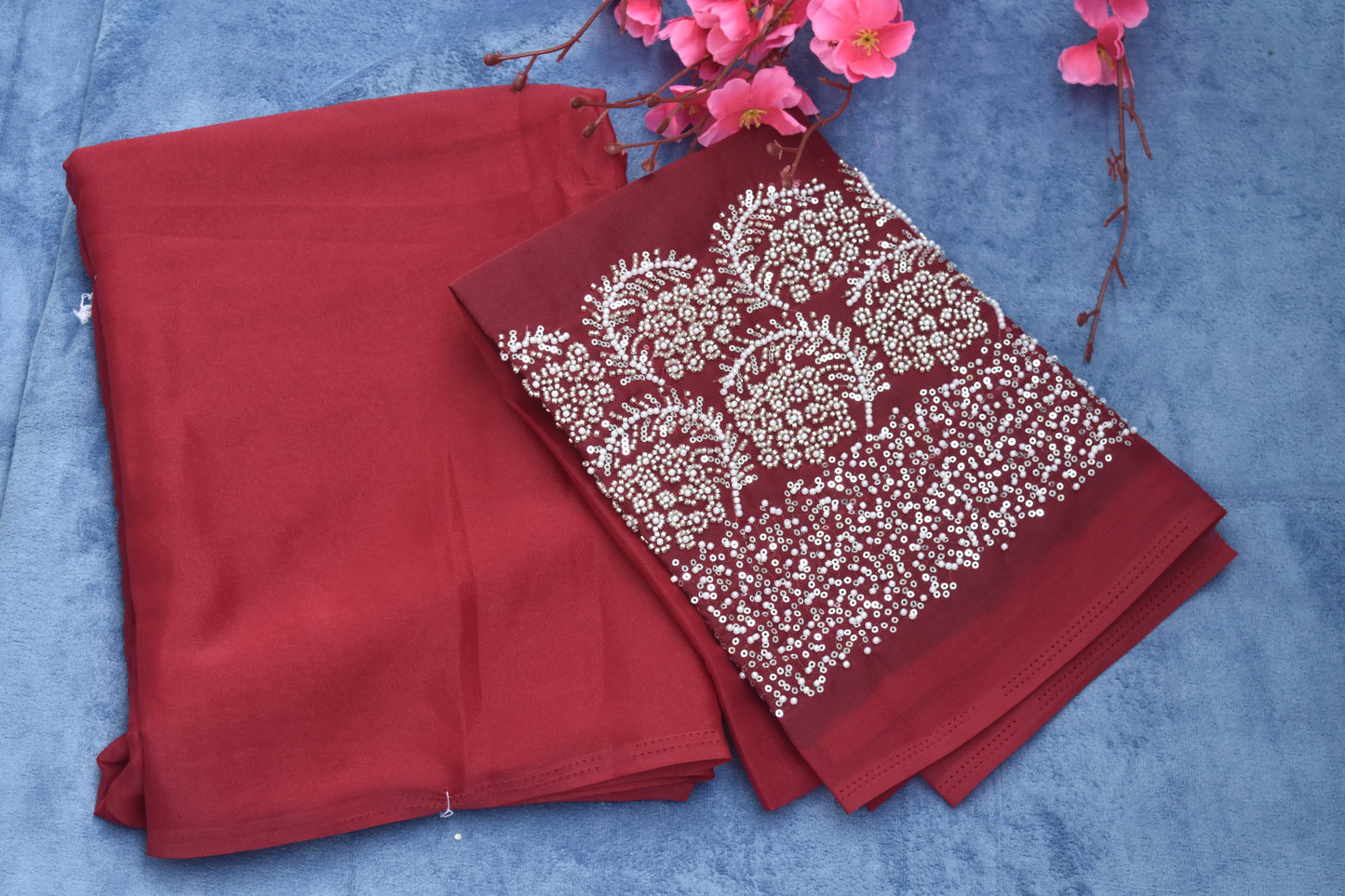 FANCY BLOUSE WITH BEEDS WORK,PLAIN SAREE