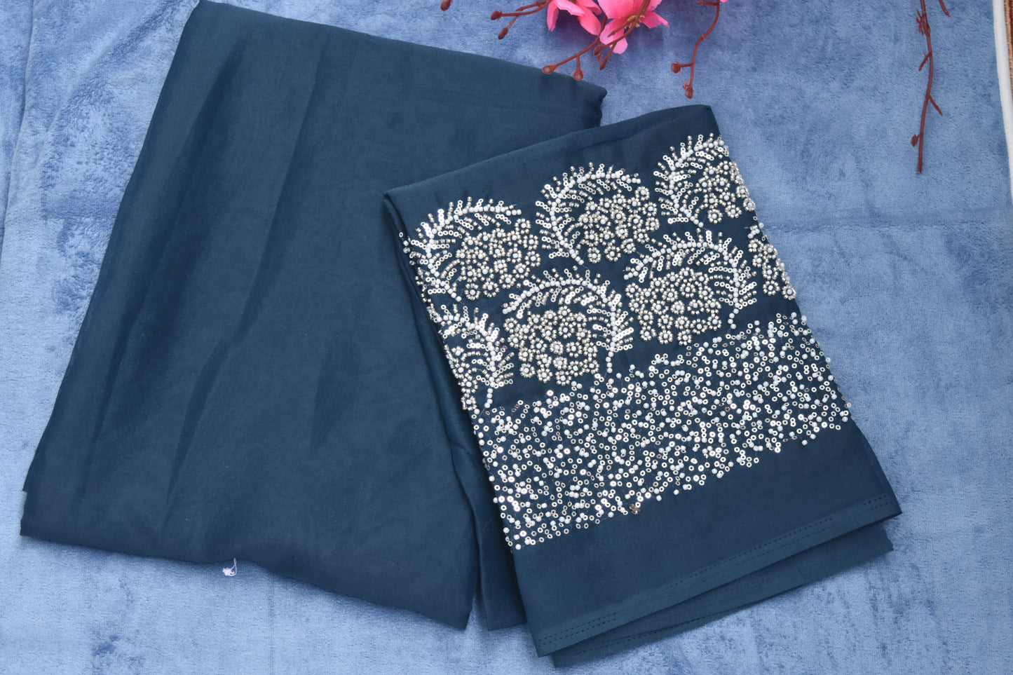 FANCY BLOUSE WITH BEEDS WORK,PLAIN SAREE