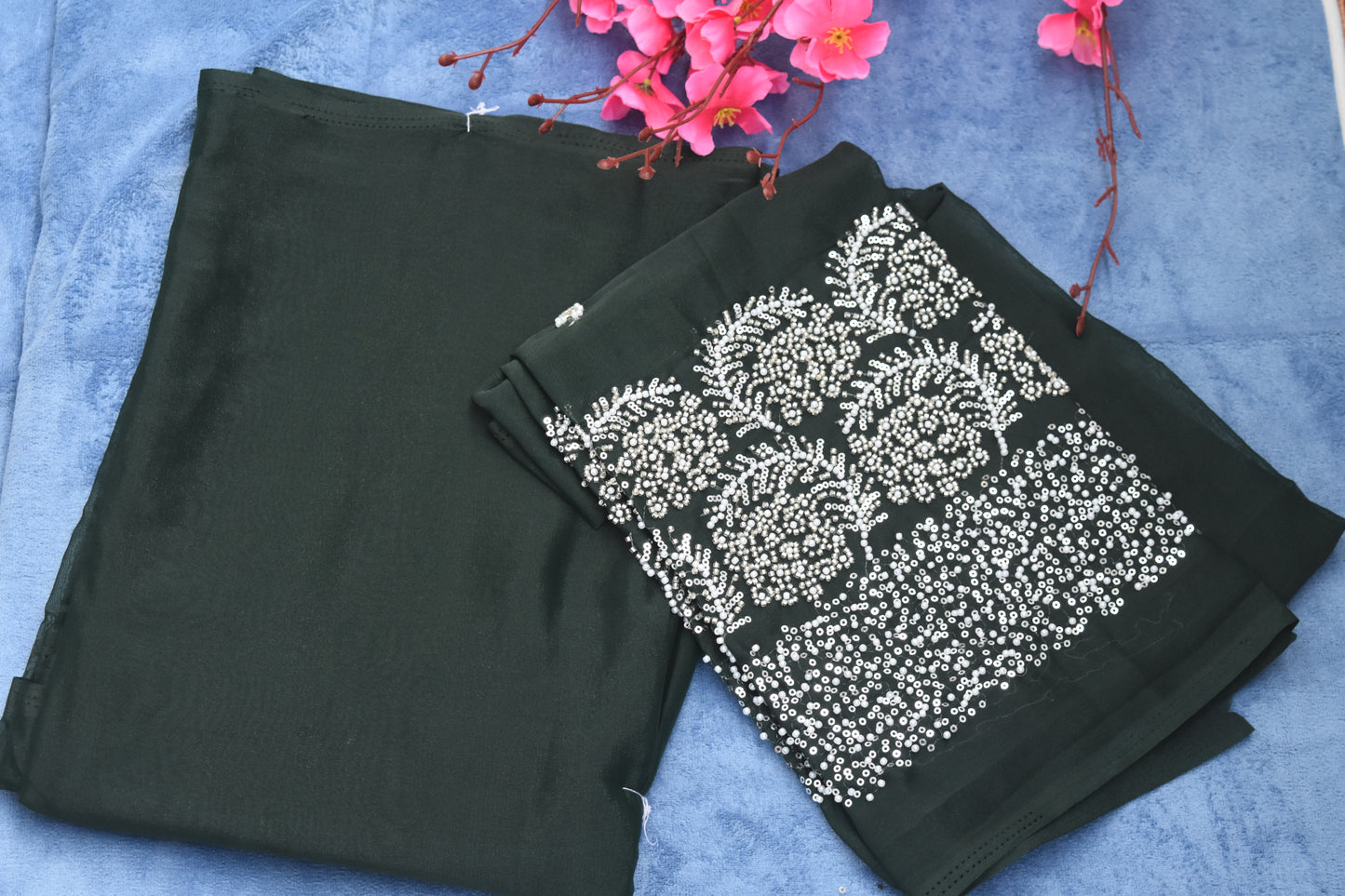 FANCY BLOUSE WITH BEEDS WORK,PLAIN SAREE